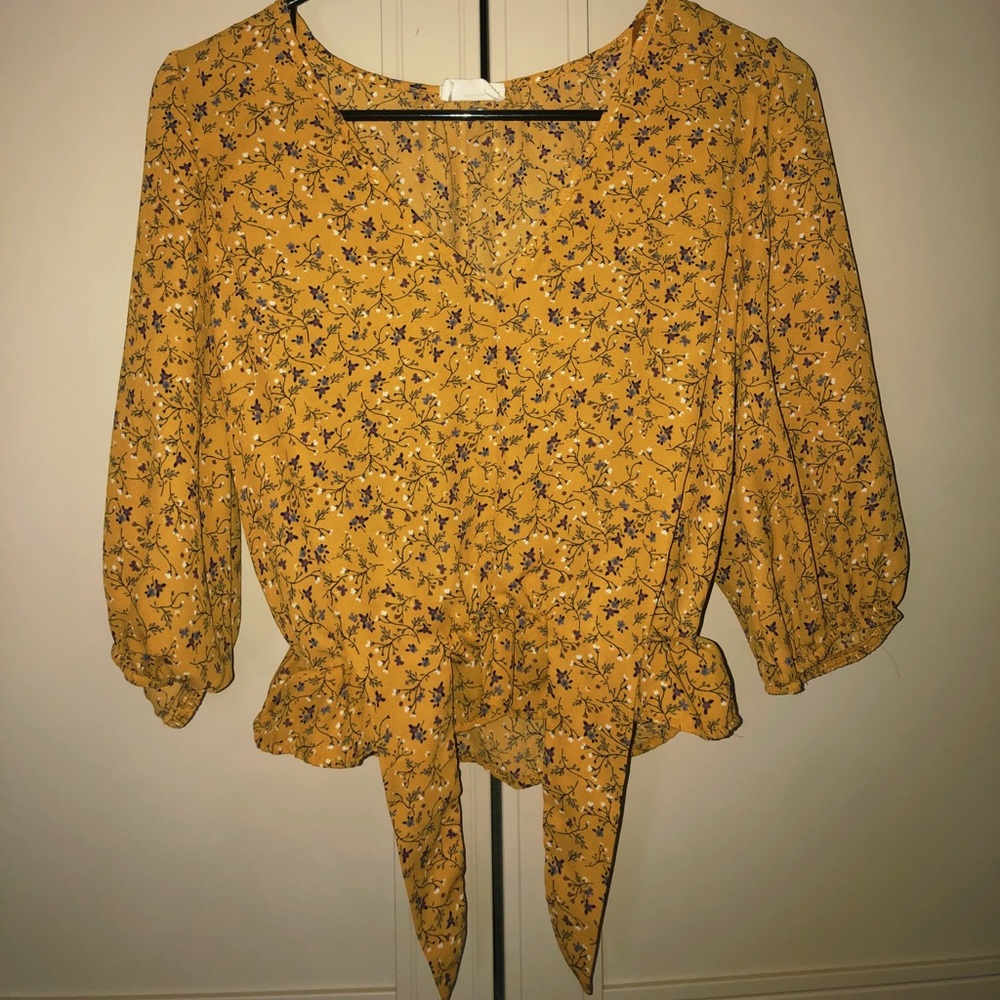 Yellow floral long sleeve shirt